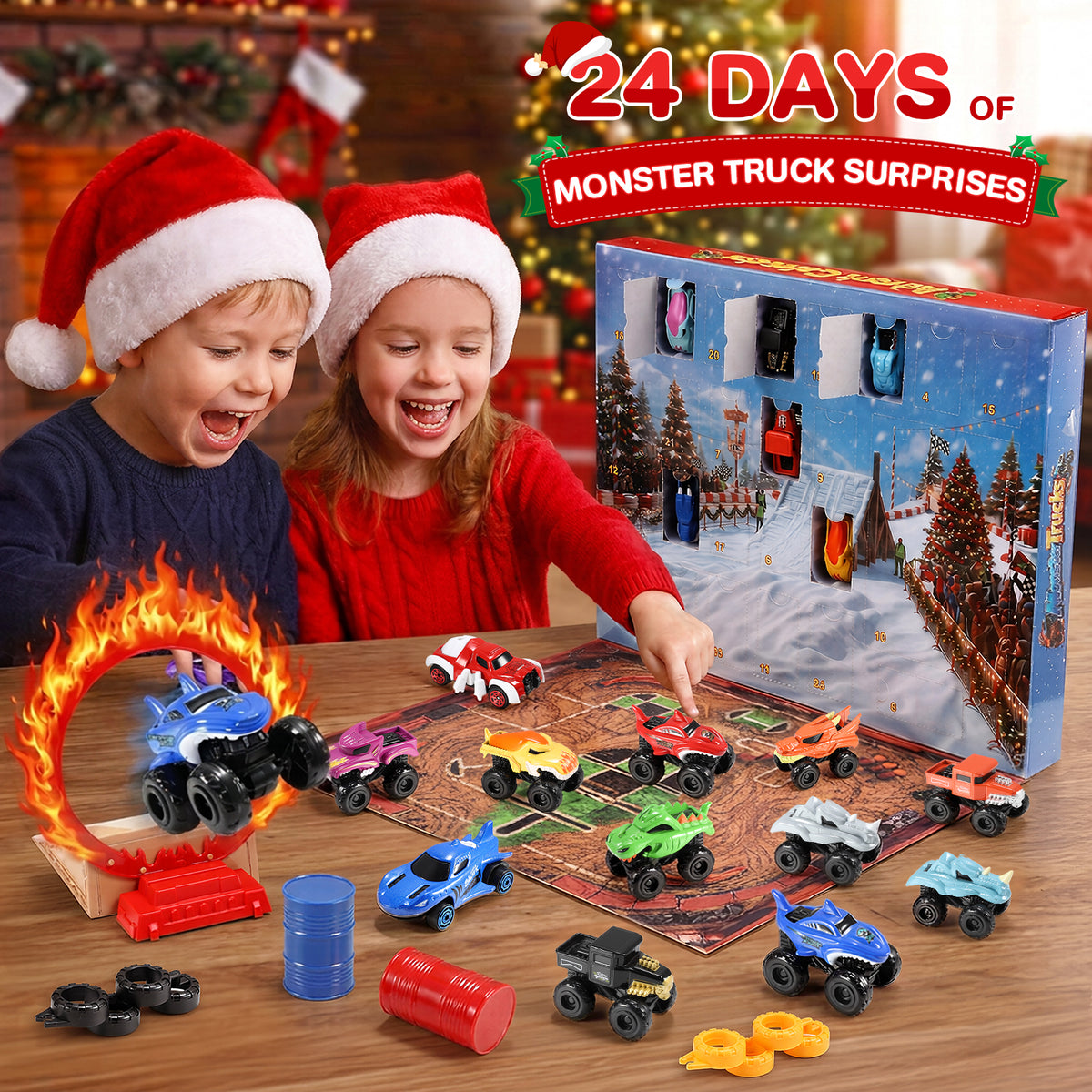 Advent Calendar 2026, 24 Days Countdown Calendar, Monster Car Set Stocking Stuffers for Kids Boys