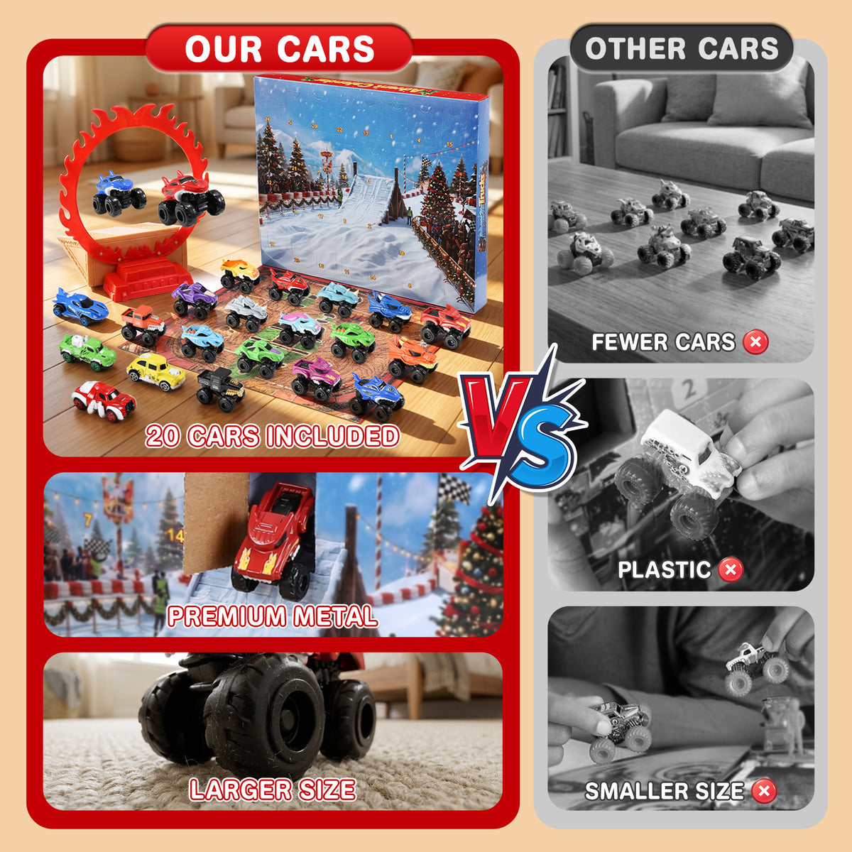 Advent Calendar 2026, 24 Days Countdown Calendar, Monster Car Set Stocking Stuffers for Kids Boys