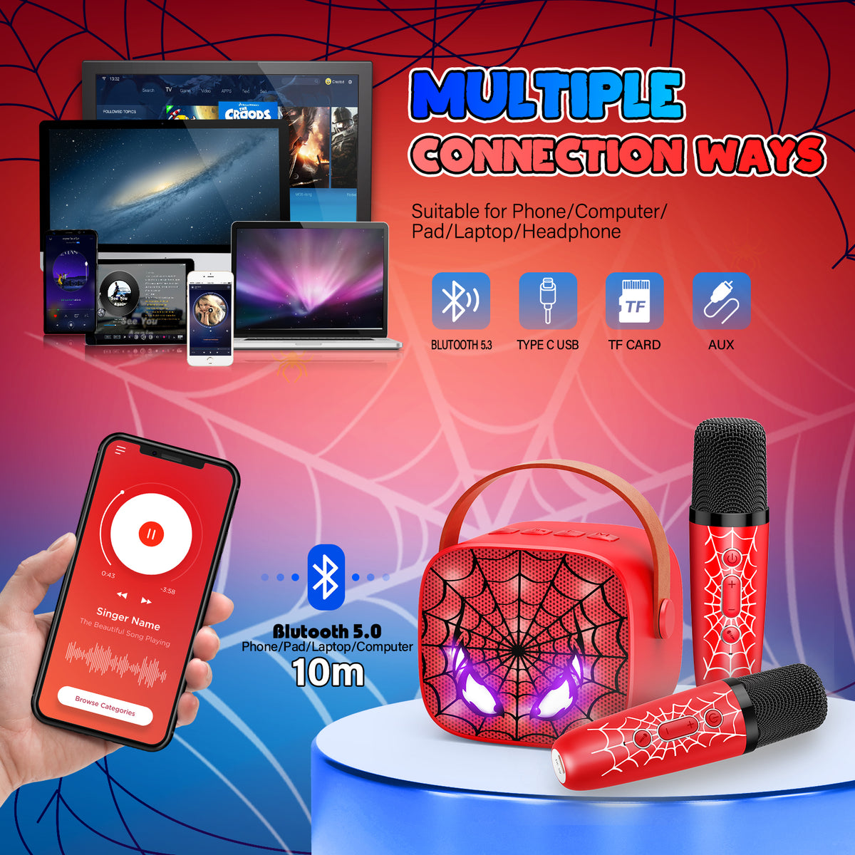 Mini Karaoke Machine for Kids, 2 Karaoke Microphones for Kids, Portable Bluetooth Speaker Birthday Gifts