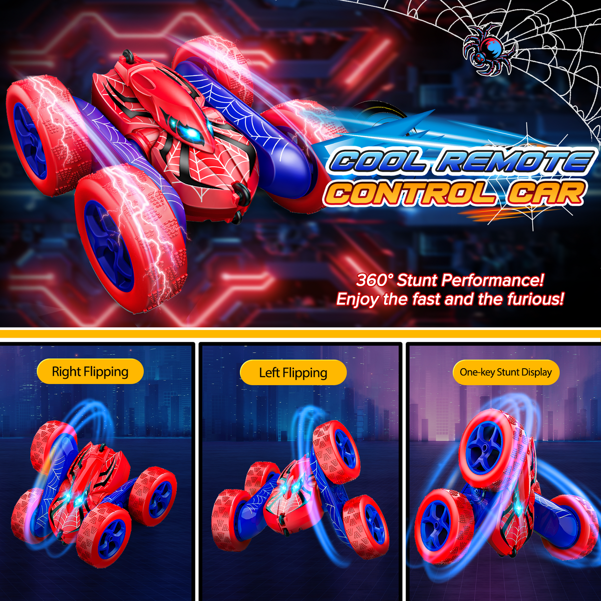 Remote Control Cars, Rechargeable Car Toys for Boys Girls, 360° Spinning Remote Control Stunt Car