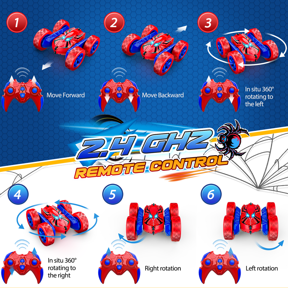 Remote Control Cars, Rechargeable Car Toys for Boys Girls, 360° Spinning Remote Control Stunt Car